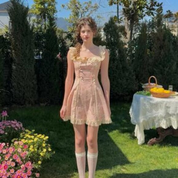 🌸 LACEMADE Daisy Kite Dress [Short] | Size M | Orange-Pink | 100% Cotton | New - Picture 1 of 8